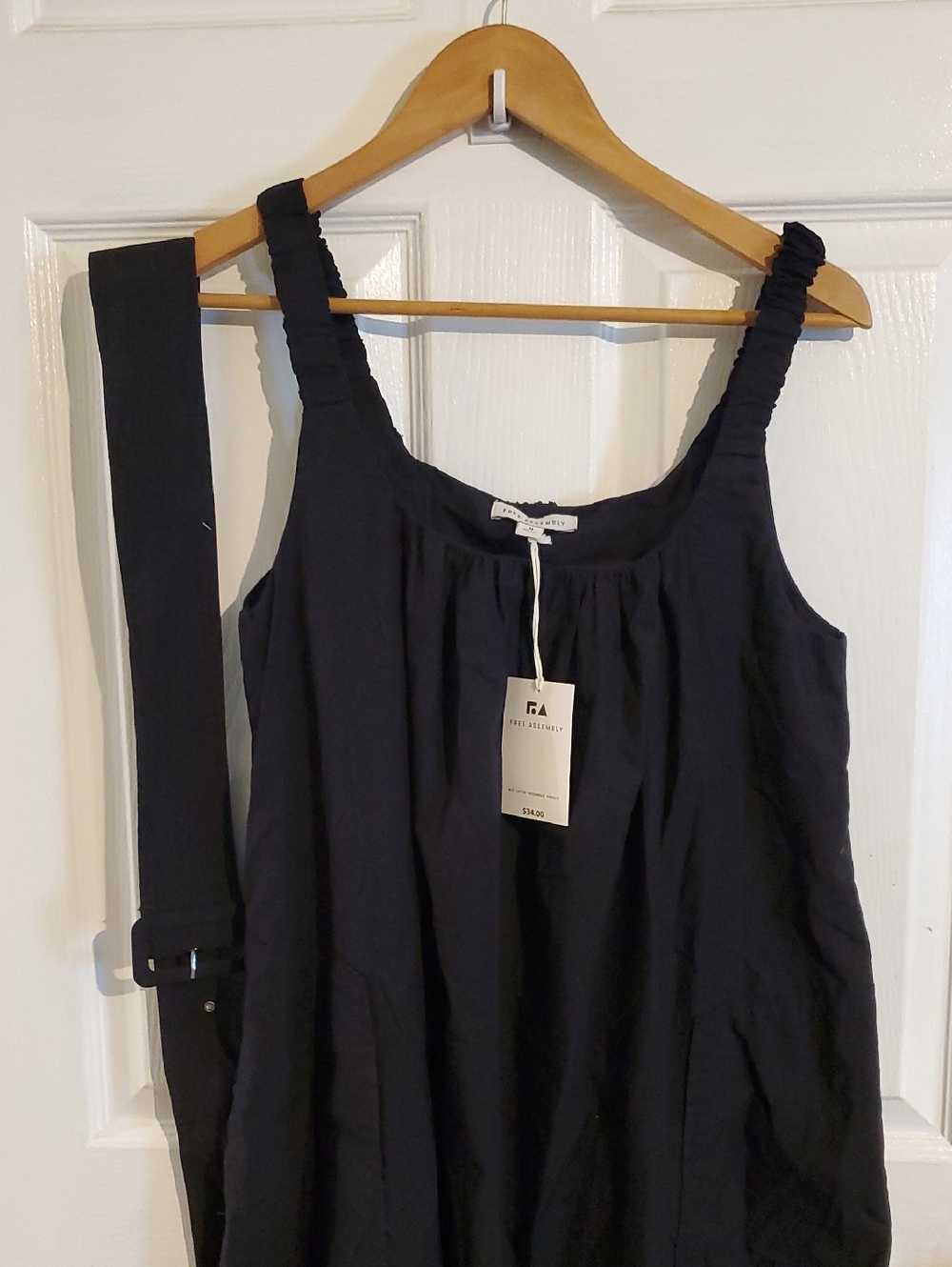 Black Sleeveless Tank Top with Gathered Straps and Removable Waist Sash